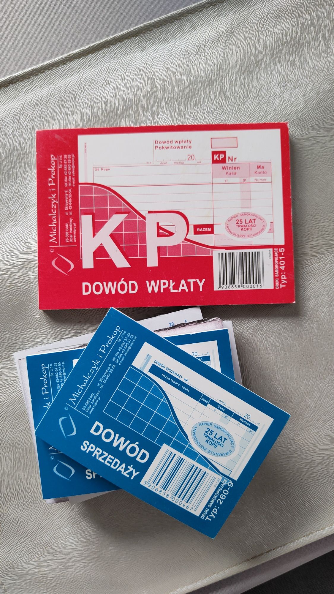 Bloczki 5 sztuk dowód sprzedaży +gratis dowód wpłaty KP bloczek zestaw