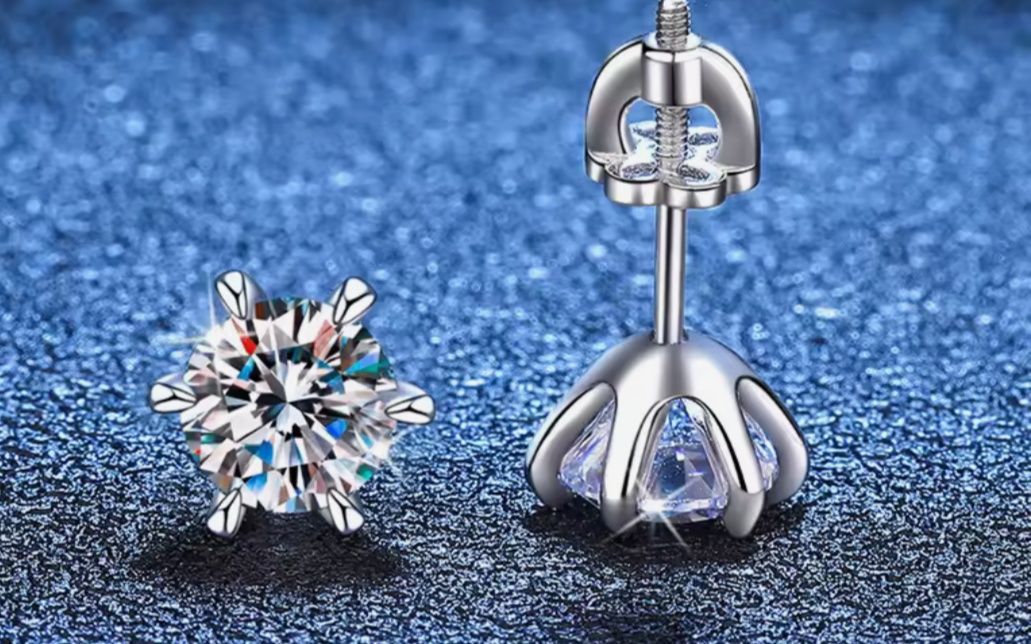 Серьги с бриллиантами муассанитами 1 карат 6.5 мм. Серебро 925 проба