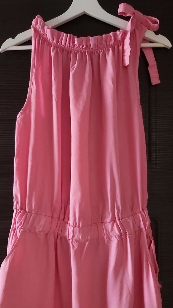 Sukienka włoska Lyocel Italy różowa marszczenia