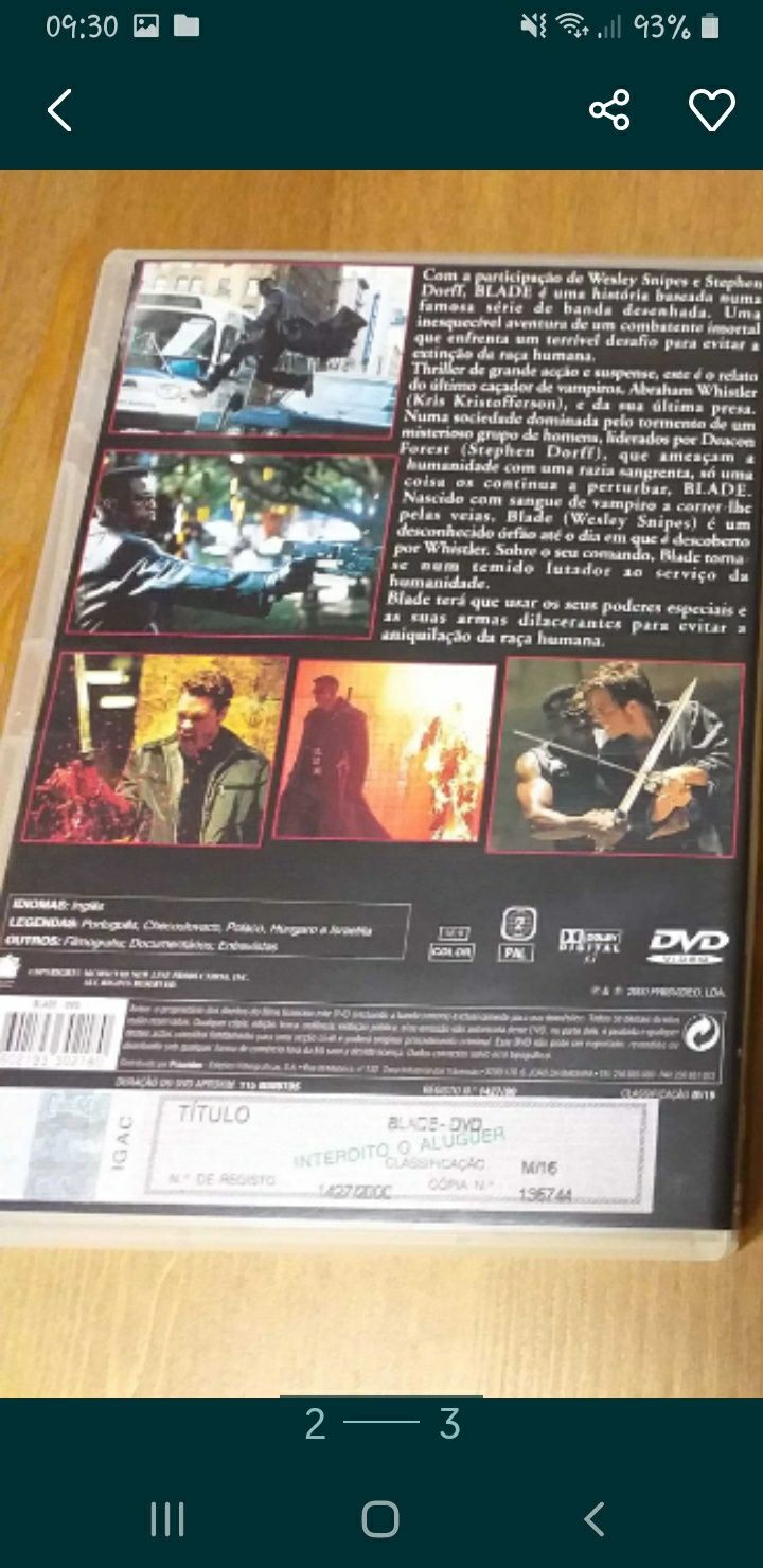 Dvd Blade I NOVO Wesley Snipes,veja zonas possíveis