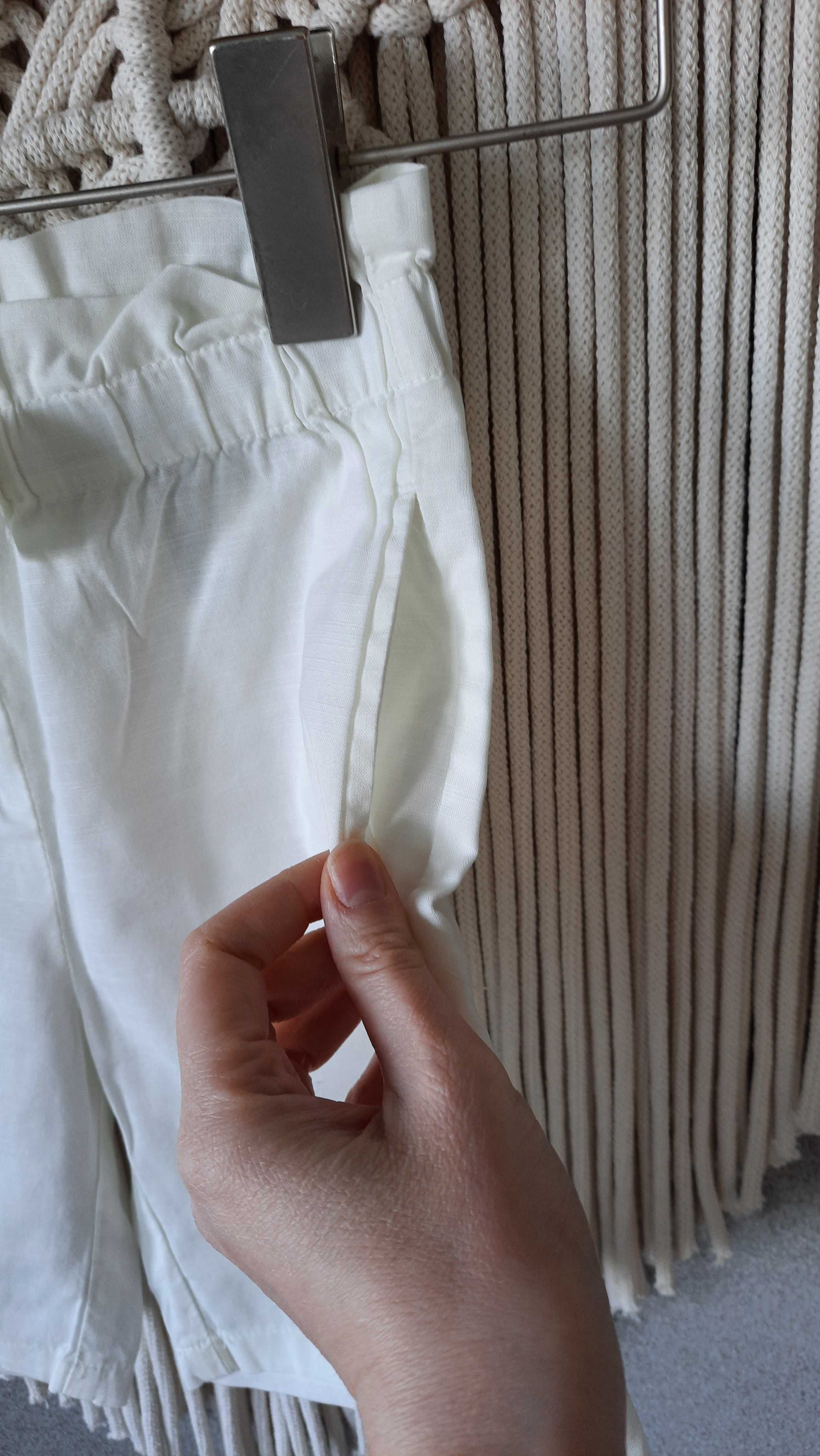 H&M bawełniane szorty paperbag R 104 ecru a'la len