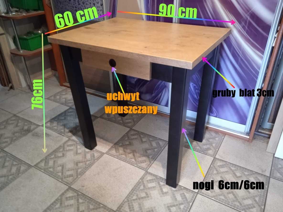 STÓŁ 90X60 z szufladą blat 3cm dąb lancelot nogi czarne INNE WYMIARY