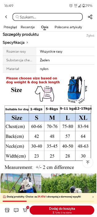 Plecak dla psa 4-8kg
