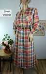 Vintage komplet spódnica maxi koszula w kratę lniana wiskozowa XL 42