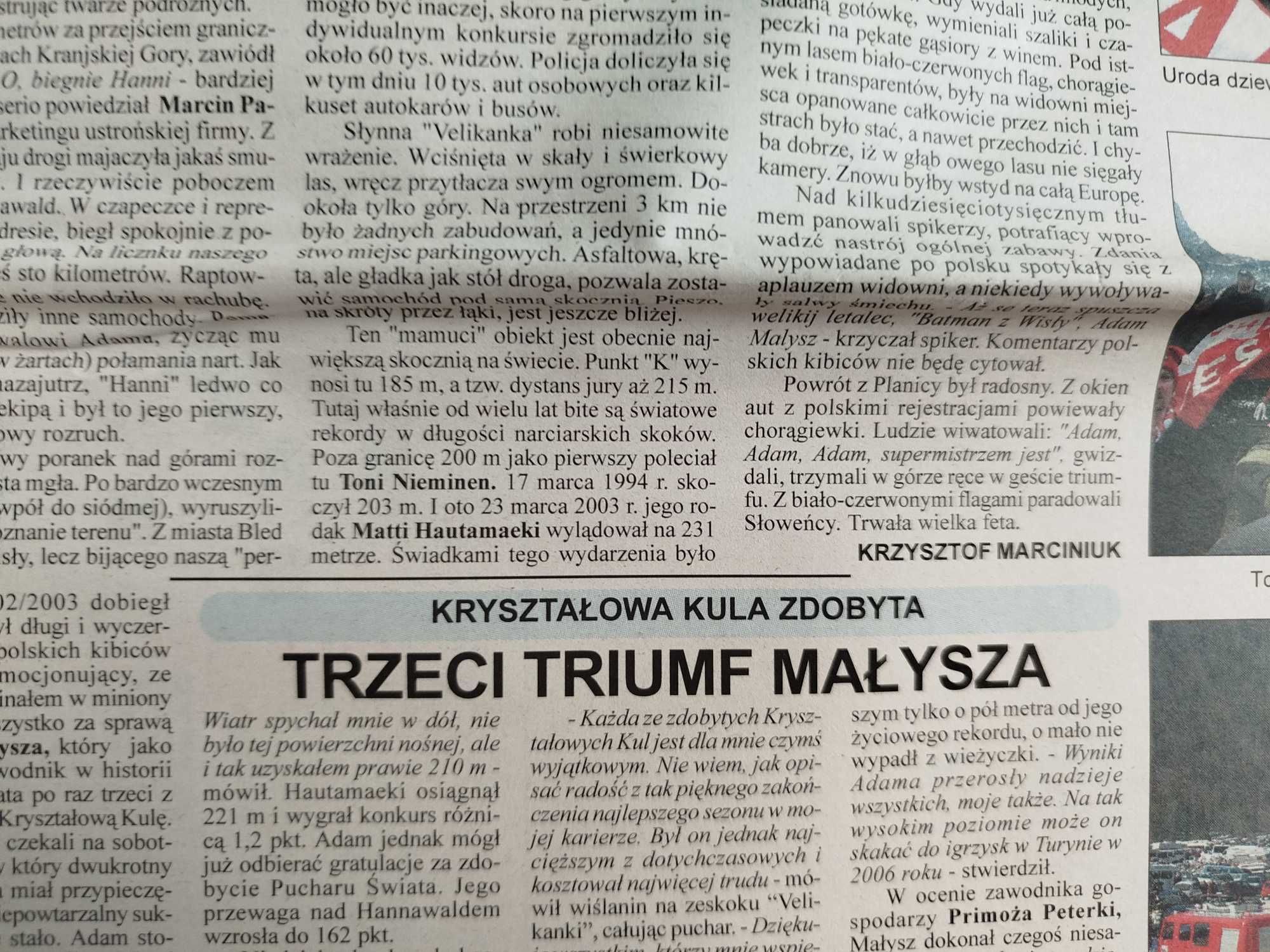 Głos Ziemi Cieszyńskiej, nr 13, 28 marca 2003, Adam Małysz