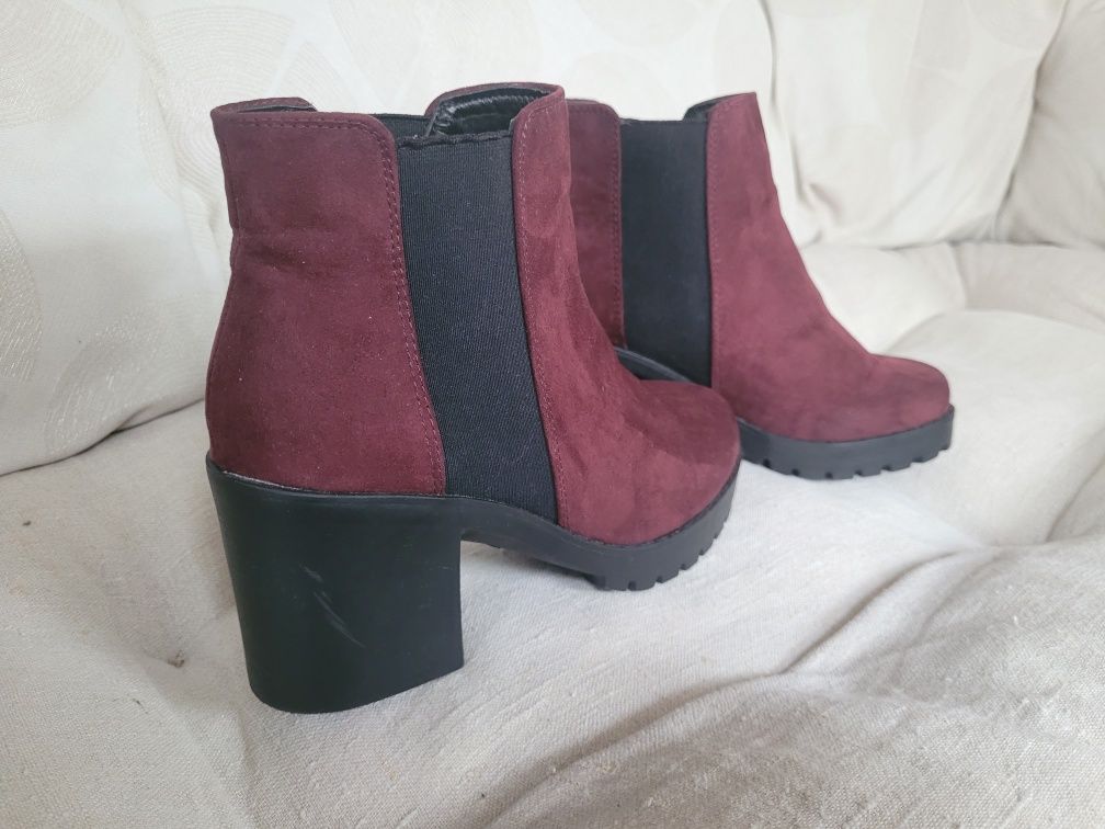 Botki traperki New Look Lasocki bordowe 38