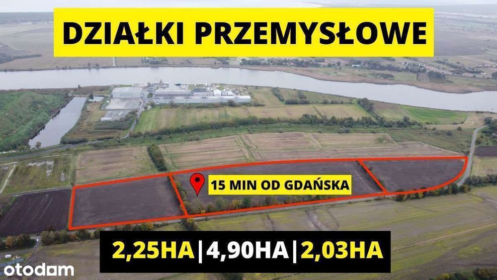 Gdańsk–Wiślinka 9,19 ha przy S7 Działki Przemysłowe  UP Z MPZP Okazja!