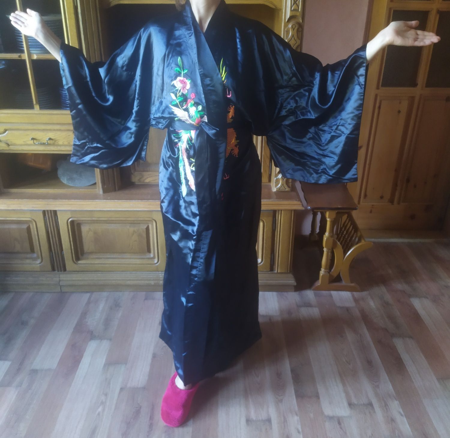 Szlafrok maxi 100% jedwab kimono japońskie L-XL / S M XXL