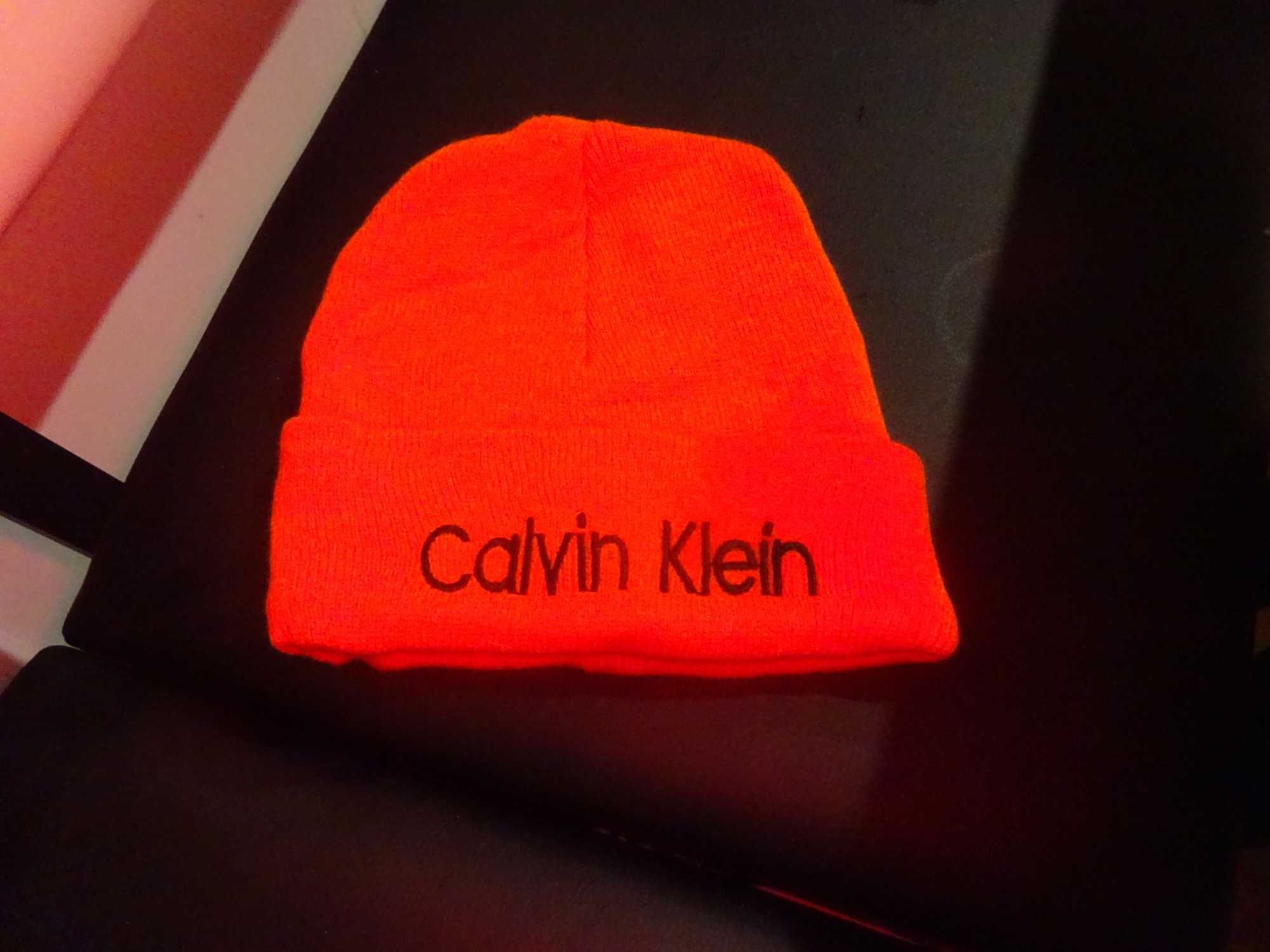 nowa męska damska zimowa na zimę czapka pomarańczowa Calvin Klein