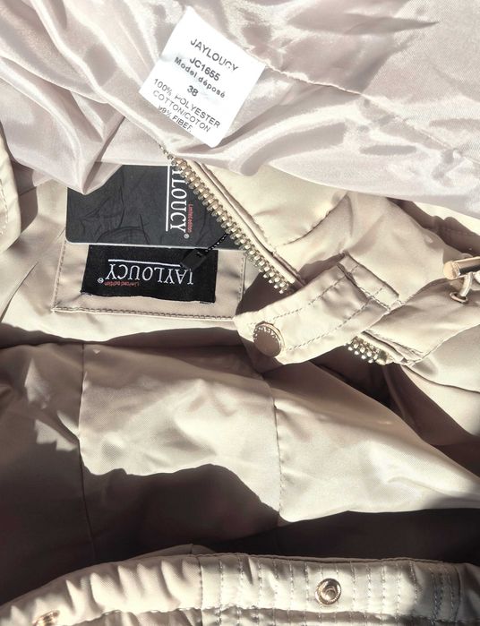 JAYLOUCY płaszcz,parka, kaptur z natural, jenotem złote zamki M