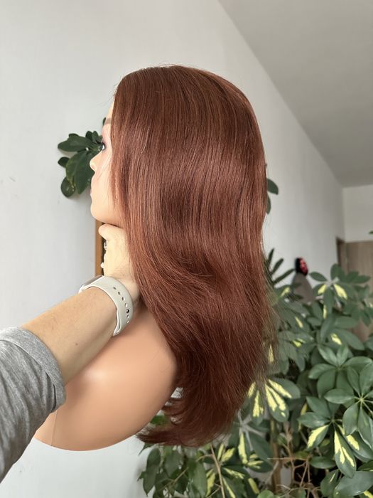 Kasztanowa brazowa peruka wlosy naturalne ludzkie