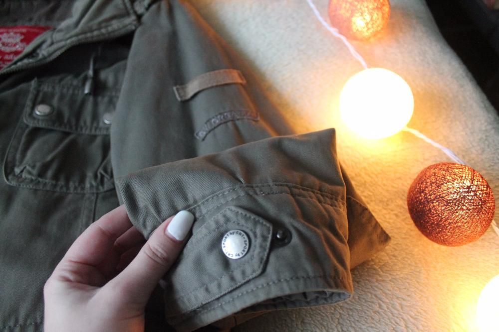 NOWA kurtka parka khaki jesienna na jesień NASZYWKI ŁATY łokciach HAFT