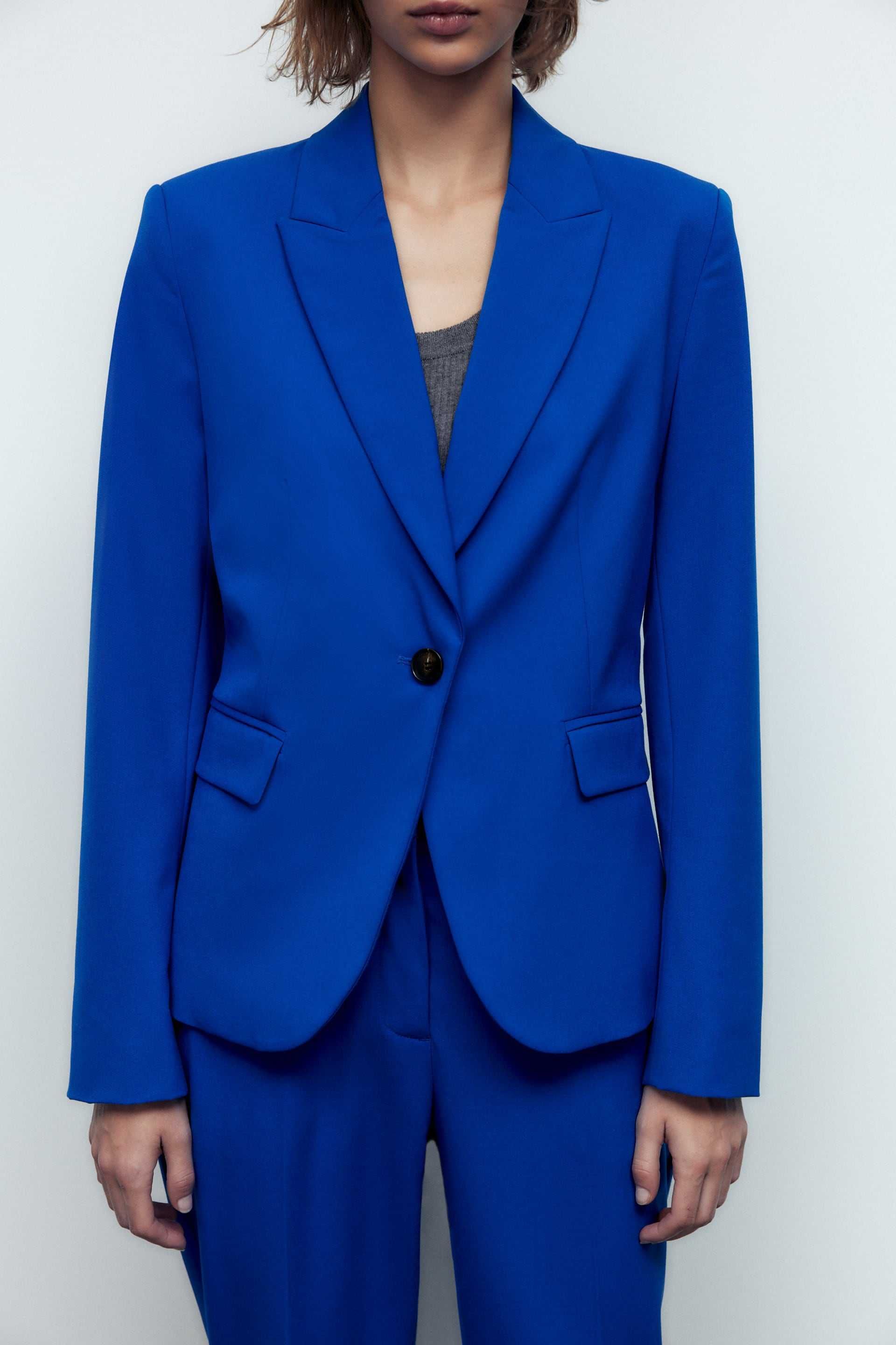 ZARA Luksusowy GARNITUR damski 34 XS intensywnie niebieski