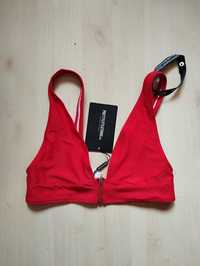 czerwony strój kąpielowy góra top bikini kostium retro pin up xs s zip