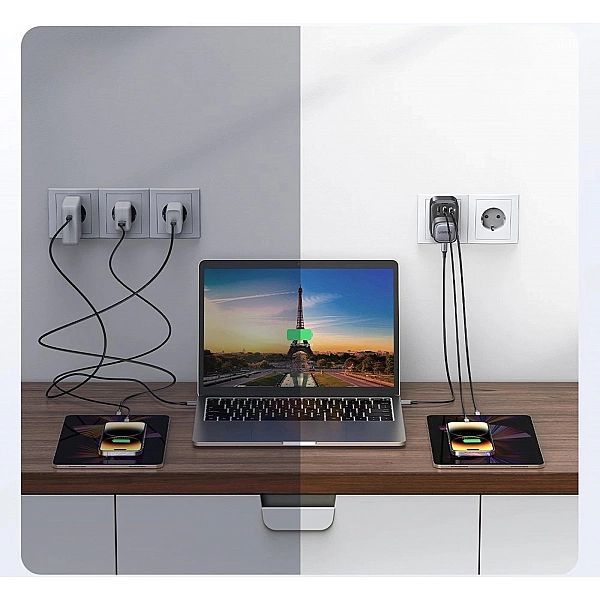 Ładowarka sieciowa 30w (2xUSB/USB C/ac) / adapter Uk - Eu 13a Ugreen C