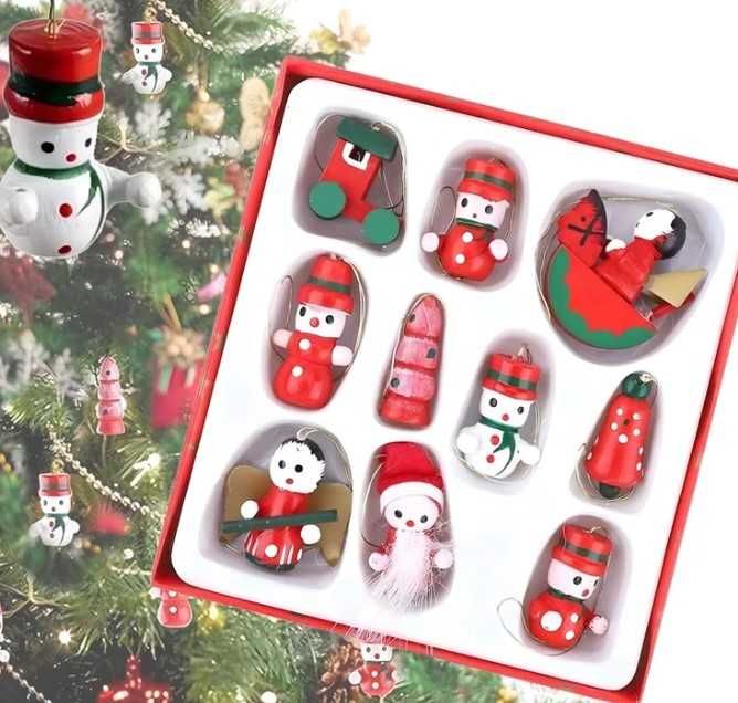 Drewniane Bombki Zawieszki Świąteczne Ozdoby na Choinkę 10 szt