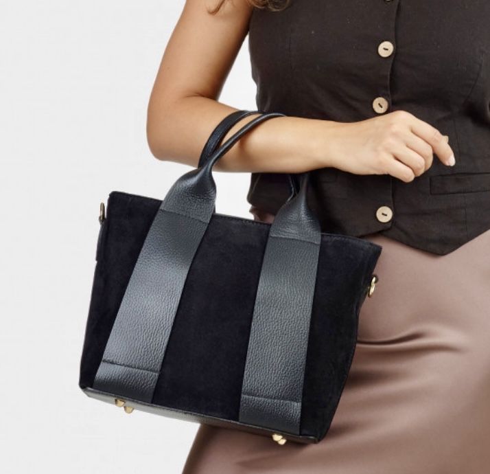 Сумка замшева чорна бежева Замшевая сумка бежевая тауп черная Италия