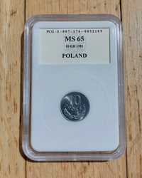 Moneta 10 groszy 1981r prl MS65 grading PCG