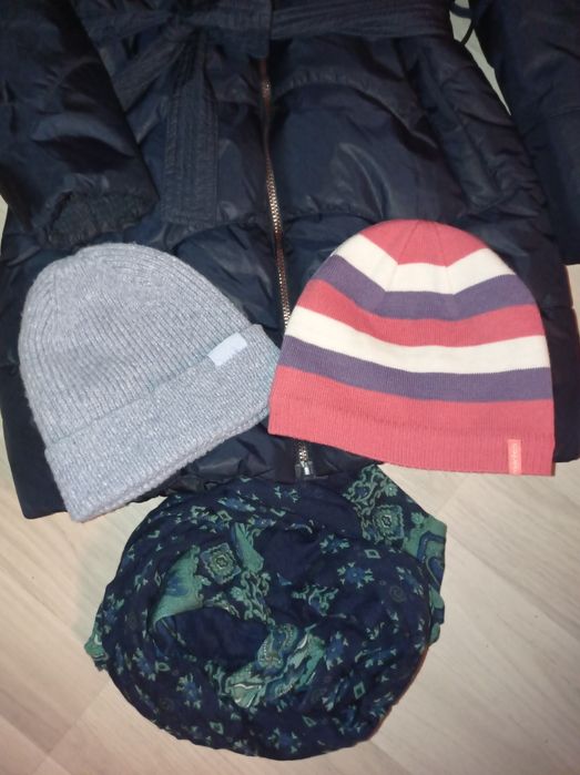 Zimowy płaszczyk granat z kapturem Lincoln&Sharks nowy_sukienka_czapki