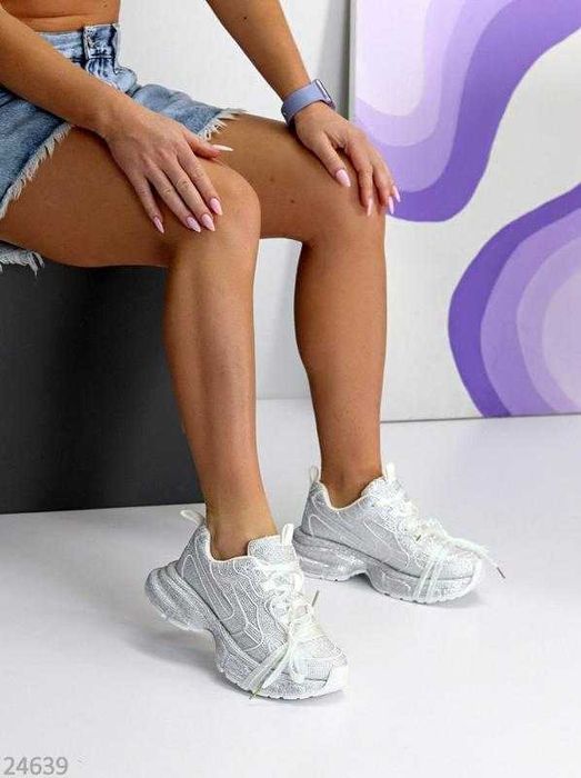 Кроссовки "sindy", белые,  со стразами 41 размер-25.5 под Balenciaga