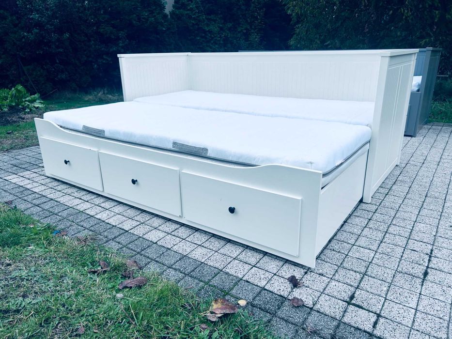 IKEA HEMNES Łóżko Leżanka z 3 szufladami, 2 materace, białe Transport