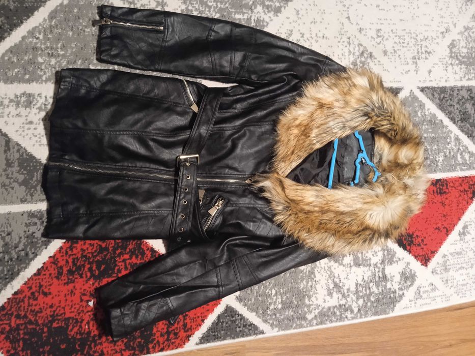 Kurtka skórzana z kołnierzem kożuszka