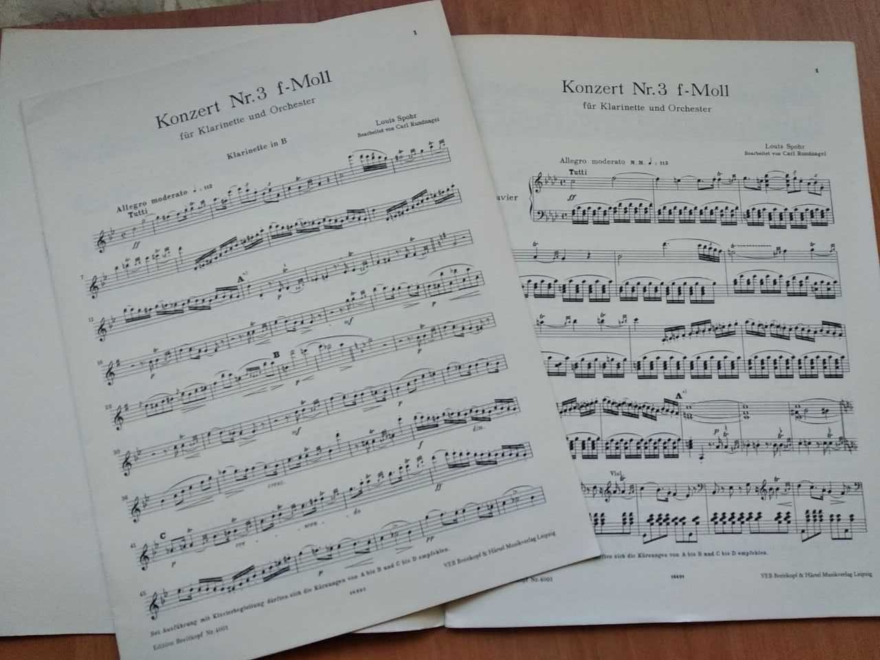 Ноты для кларнета. Louis Spohr Konzert Nr. 3 f-Moll fur Klarinette