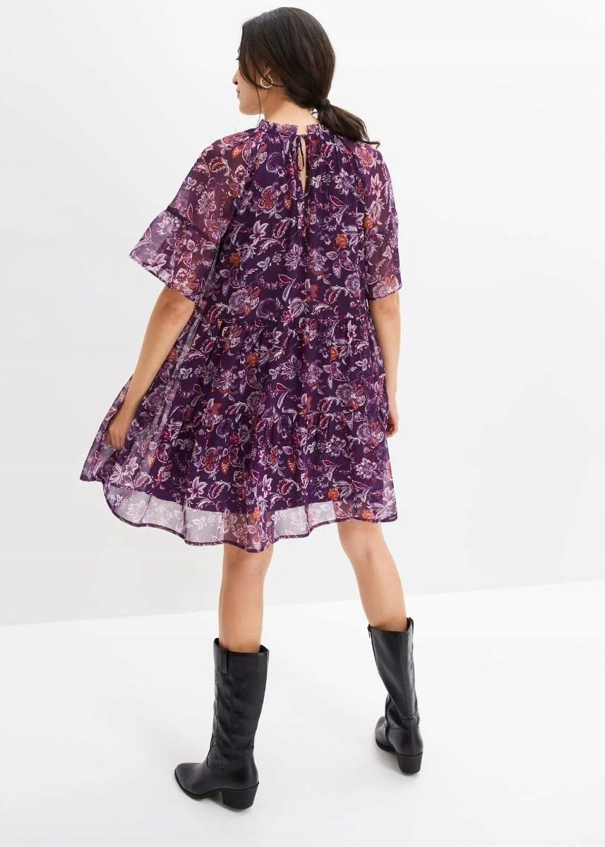 B.P.C fioletowa sukienka szyfonowa we wzory 40.