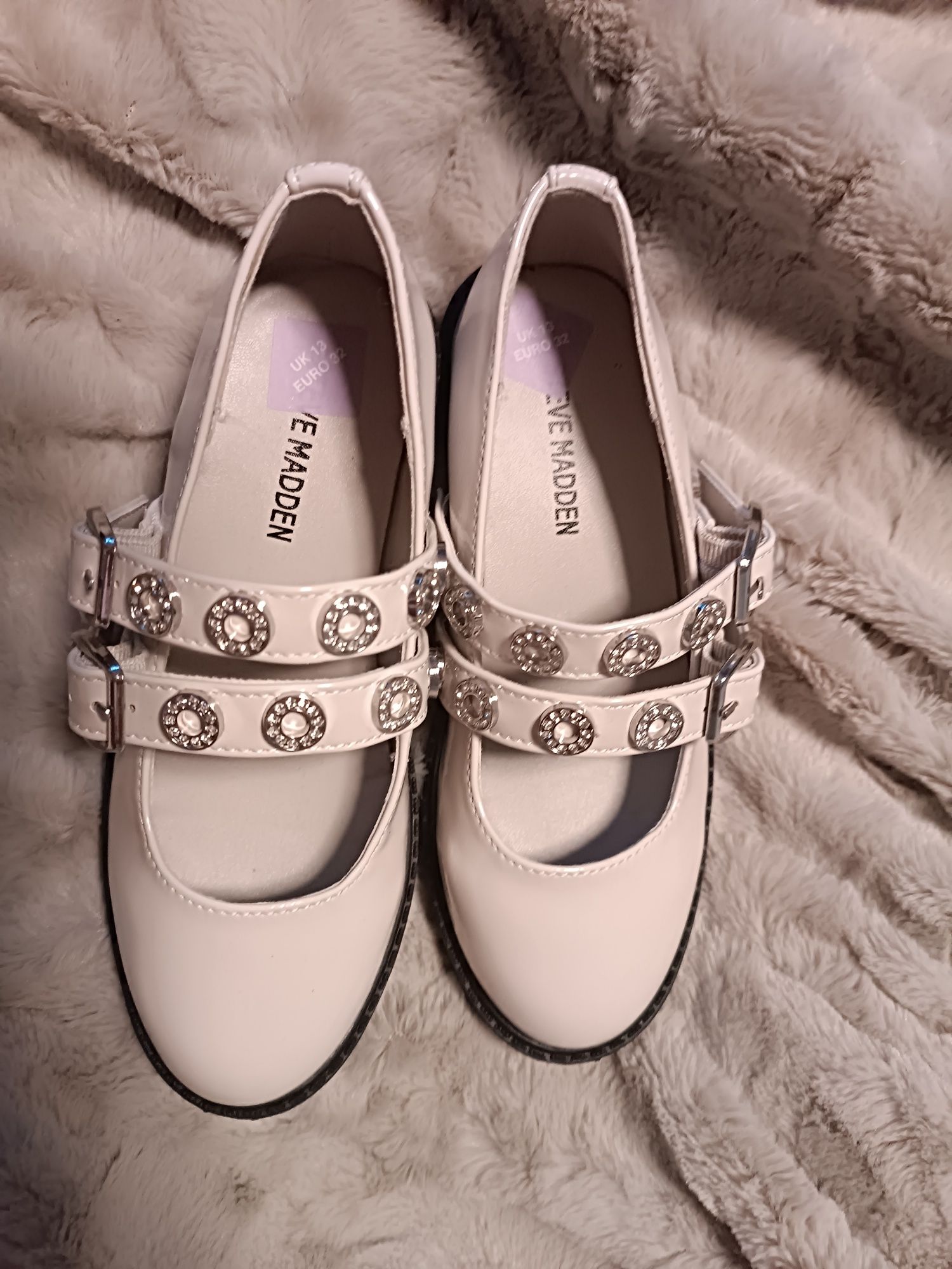 Steve MADDEN buty baleriny srebrne białe czarna 32 31 komunia komuni