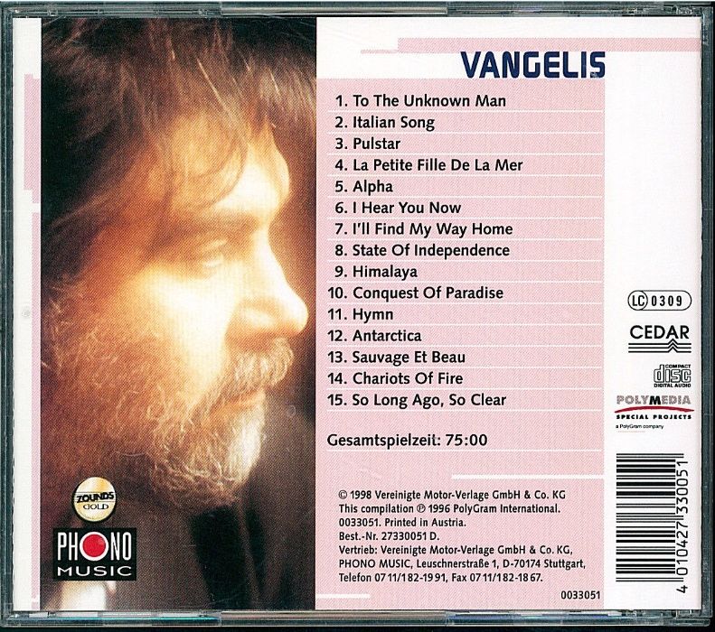 Vangelis Portraits Zounds CD 24 Karat Gold