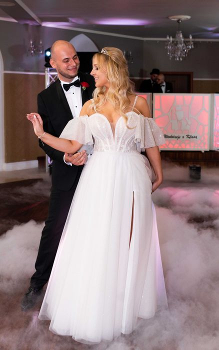 Suknia śluba hiszpanka Brokat Księżniczka Romantyczna M/L