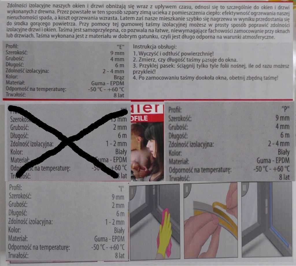 Uszczelka Samoprzylepna do okien i drzwi SEALER profile  I E P 6m