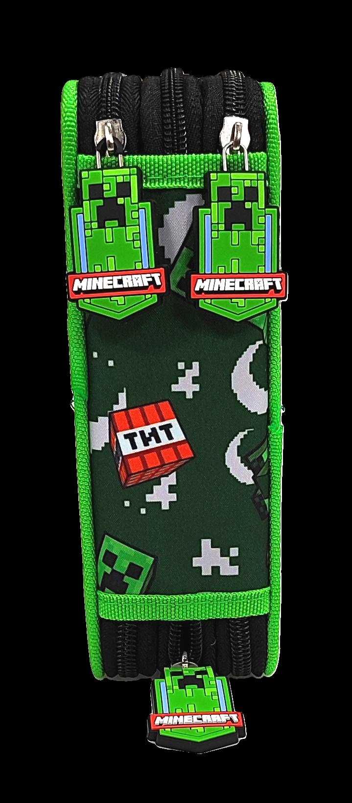 Zielony piórnik 3-komorowy z wyposażeniem - Minecraft 20 x 13 x 6.5 cm
