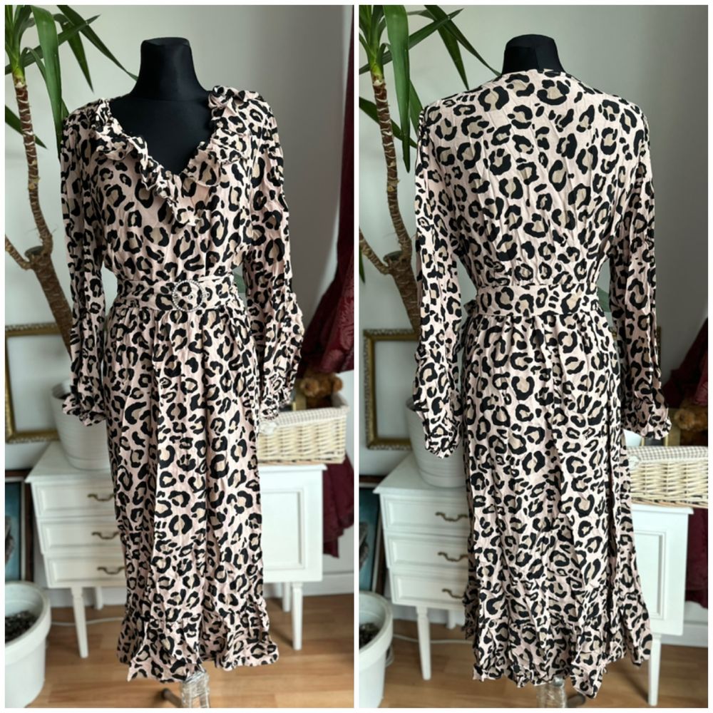 sukienka midi pasek cętki  print river island 46 3 xl wiskoza