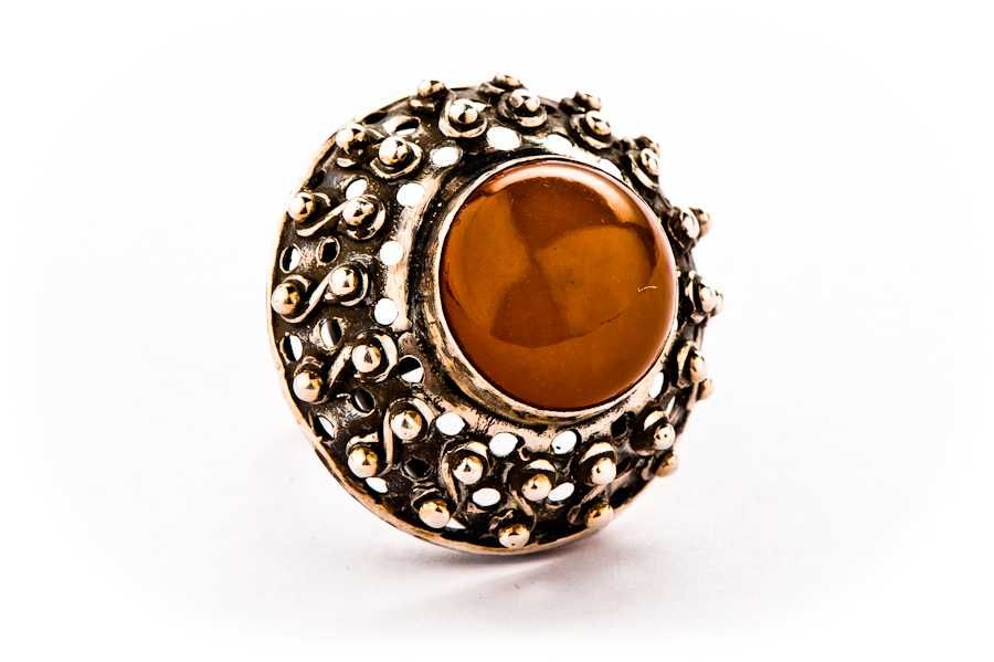 Artystyczny Srebrny Pierścionek - BURSZTYN - 16,75g - WEGAR - Kraków