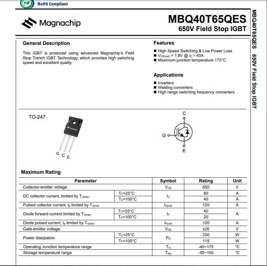 транзистор transistor Semiconductor MBQ40T65QES 650V Field Stop IGBT