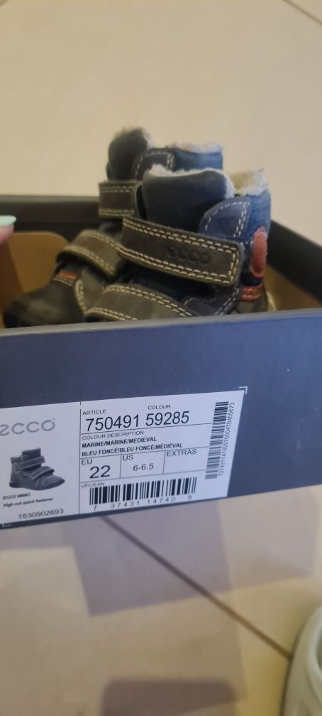 Kozaki buty zimowe Ecco Mimic roz 22 Gore-tex granatowe na rzepy