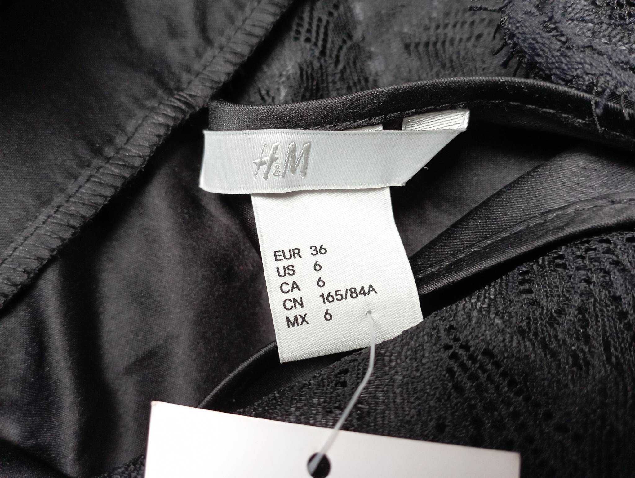 H&M mała czarna koronkowa rozkloszowana sukienka 36 S nowa.