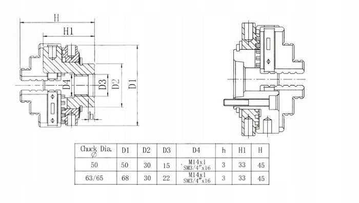 Uchwyt tokarski samocentrujący 65mm / 3 + trzpień MK3