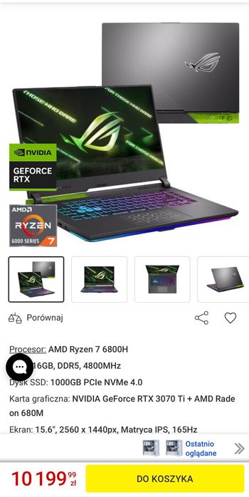 Laptop ASUS ROG Strix G15 G513RW 15.6" 165Hz  1TB SSD  RTX3070Ti