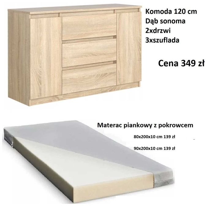 Łóżko + Materac Zestaw 80x200 90x200 Hotelowe