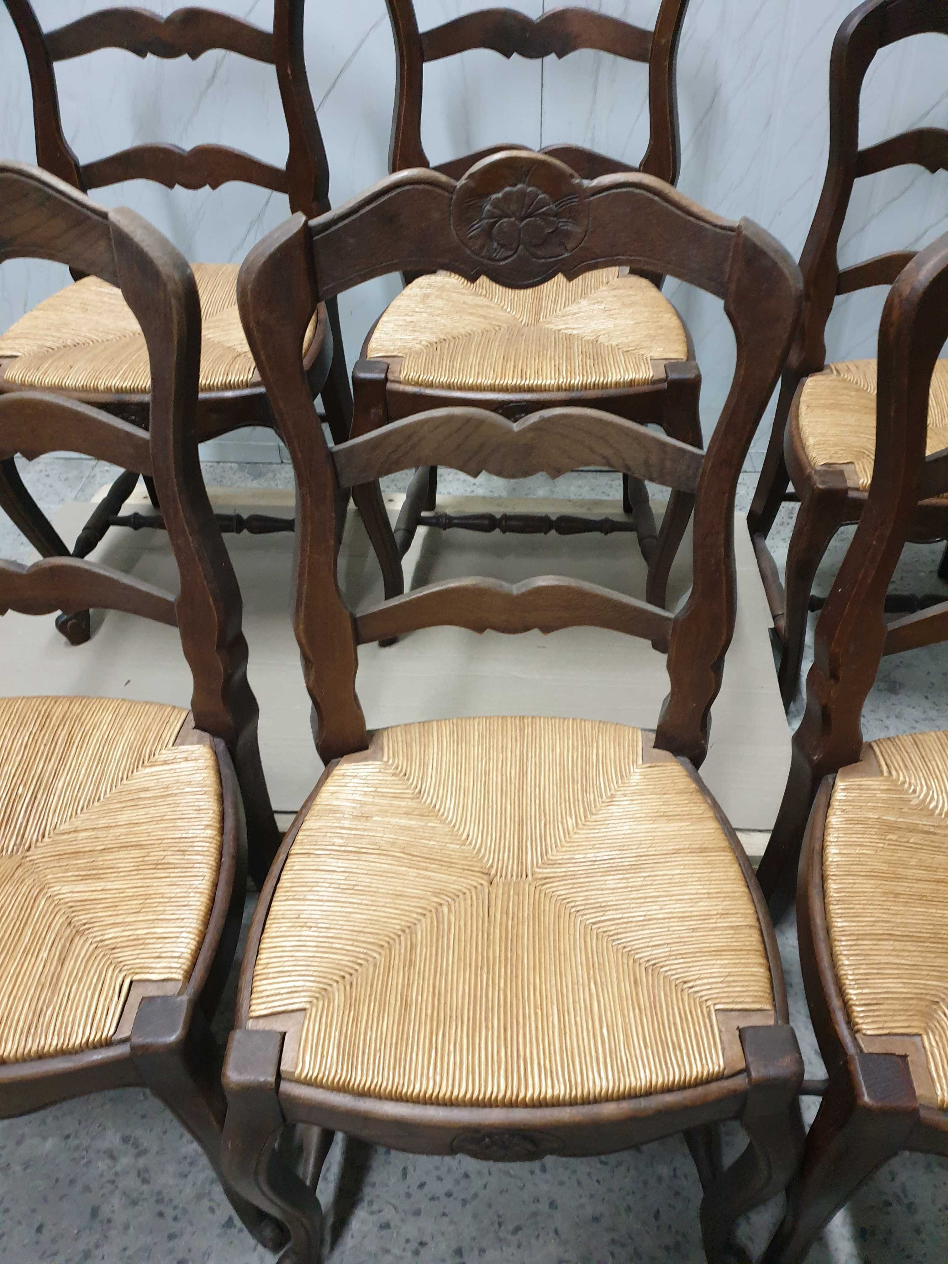 Krzesła z siedziskiem z trawy morskiej antyk Francja stylowe 6 szt