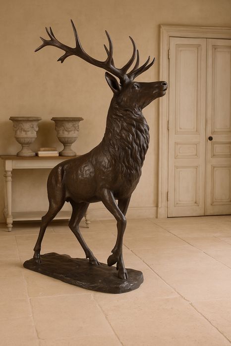 Rzeźba ogrodowa Jeleń z brązu, 213 cm wysokości