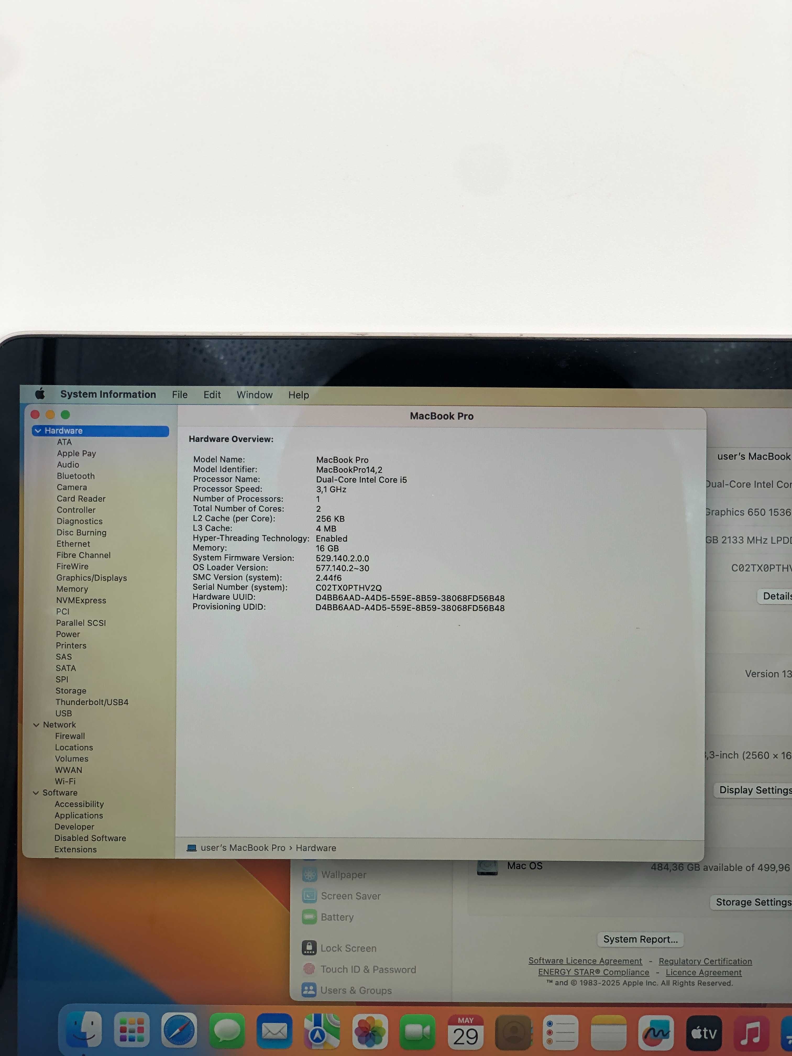 Poleasingowy Laptop Apple MacBook Pro 13,3 " Intel Core i5/16GB/512GB
