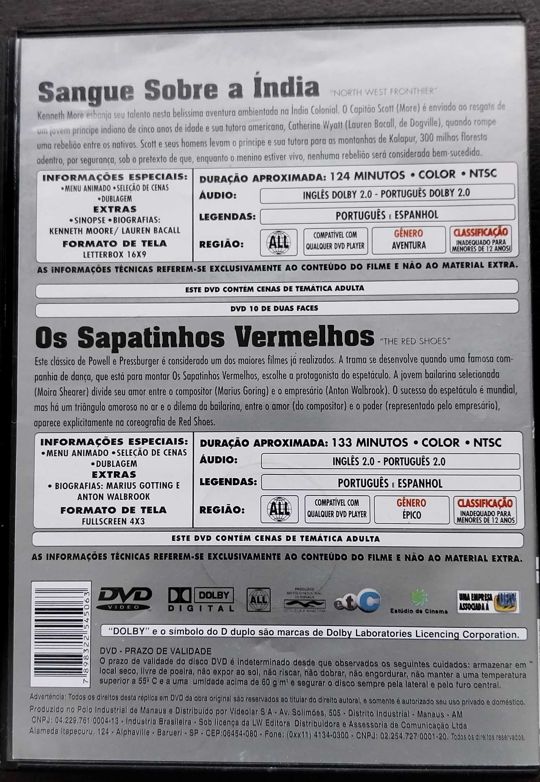 dvd com dois filmes: “Sangue sobre a Índia” + “Os sapatos vermelhos”