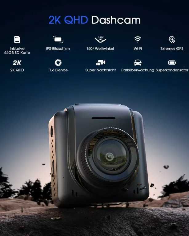 Kamera samochodowa Wi-Fi 2K, przednia kamera samochodowa, mini