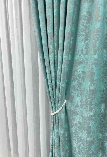 комплект штор мармур м'ята блакитний 150\270 см