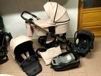 Wózek BEBETTO PASCAL PREMIUM 2w1 / 3w1 / 4w1 z Isofix Eko Skóra RÓŻ