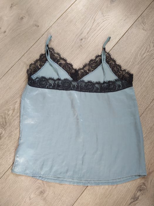 miętowy bieliźniany top z koronką XS S