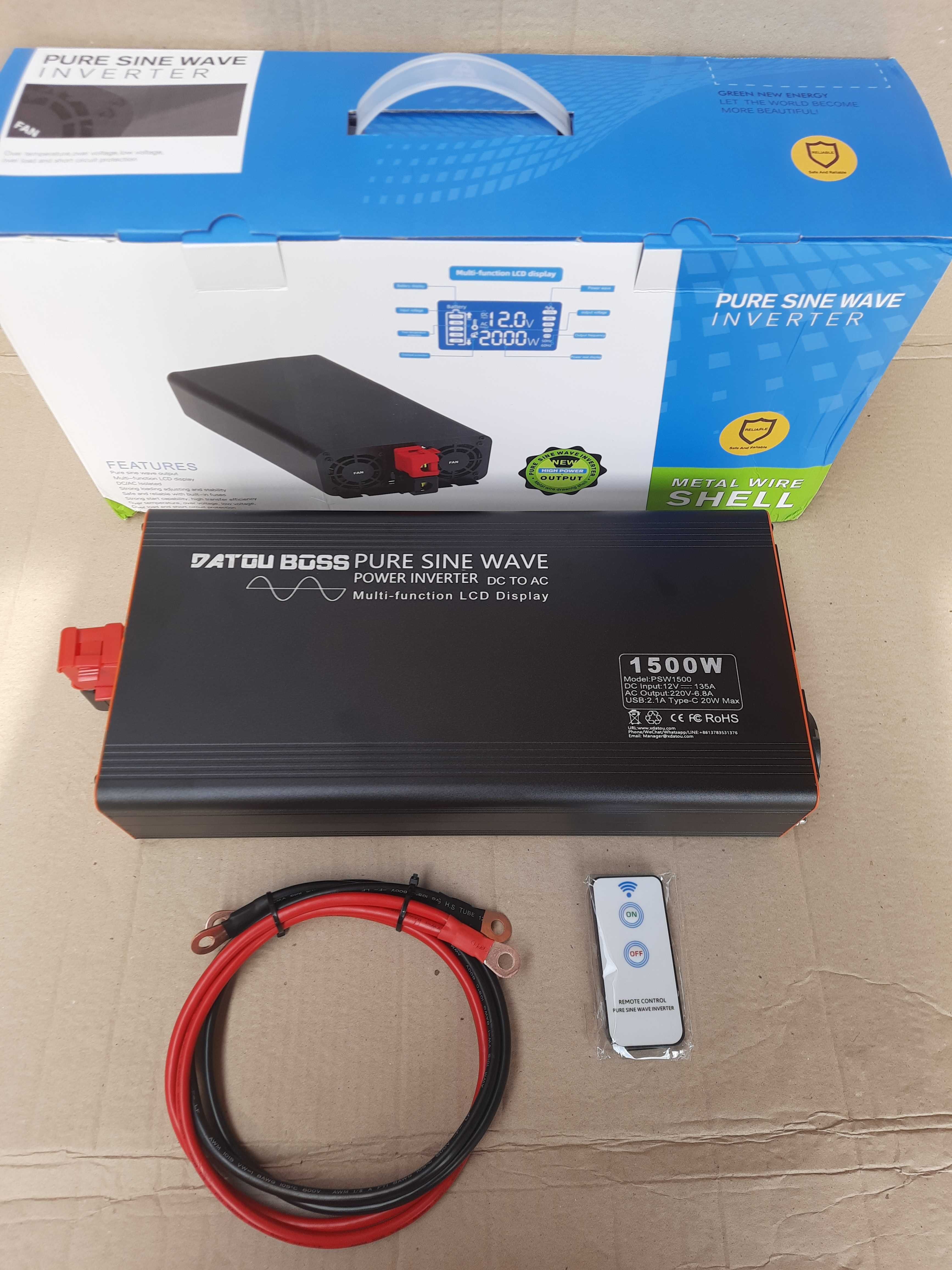 Інвертор DATOUBOSS 12V-220V 1500W на  3000W, Чистий синус